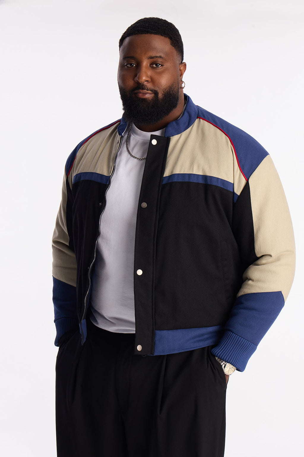 Victory Lap Color Block Bomber Jacket - Black/combo