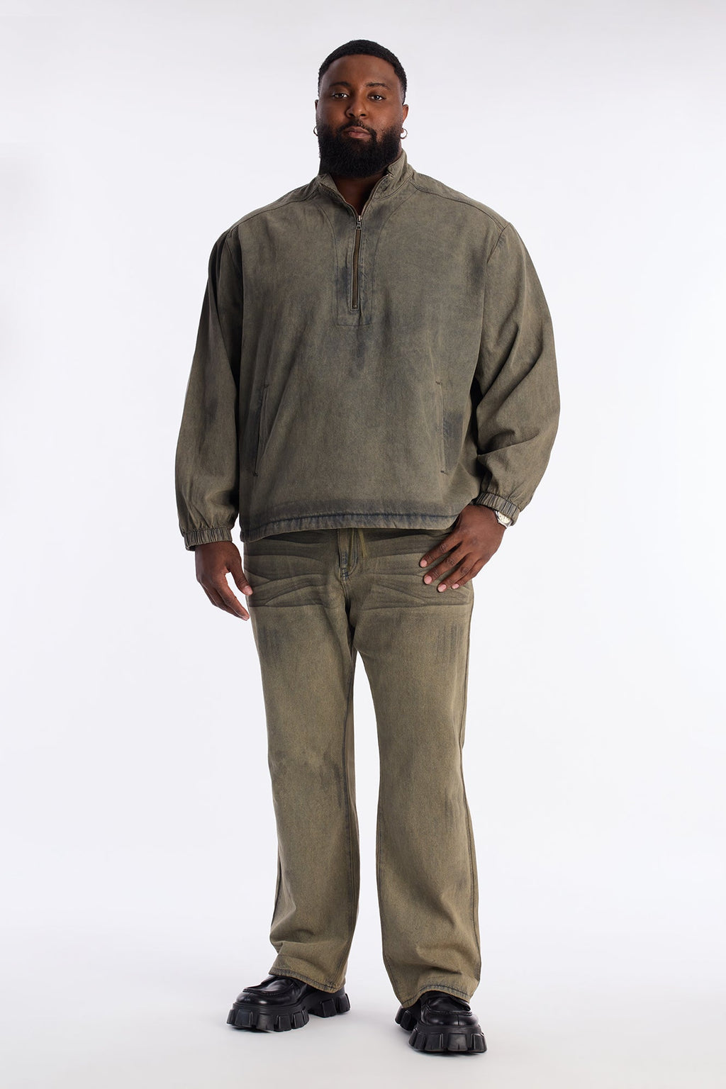 Stacked Slim Flare Dune Jean - Olive