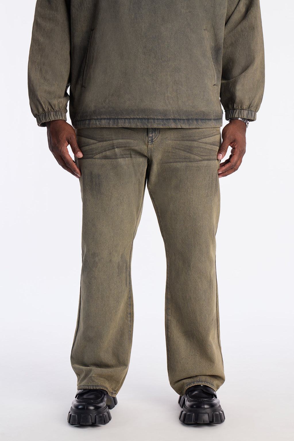 Stacked Slim Flare Dune Jean - Olive