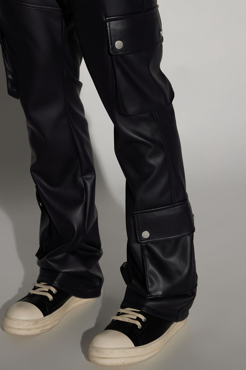 Name Of Love Faux Leather Stacked Slim Flare Pants - Black