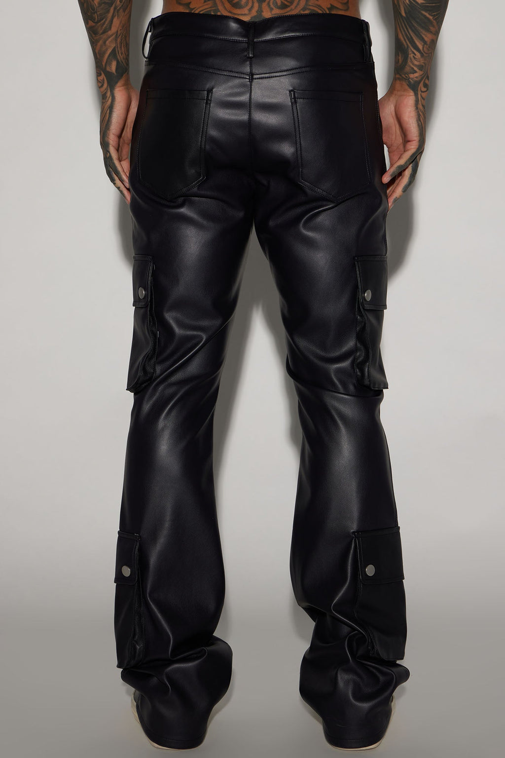 Name Of Love Faux Leather Stacked Slim Flare Pants - Black