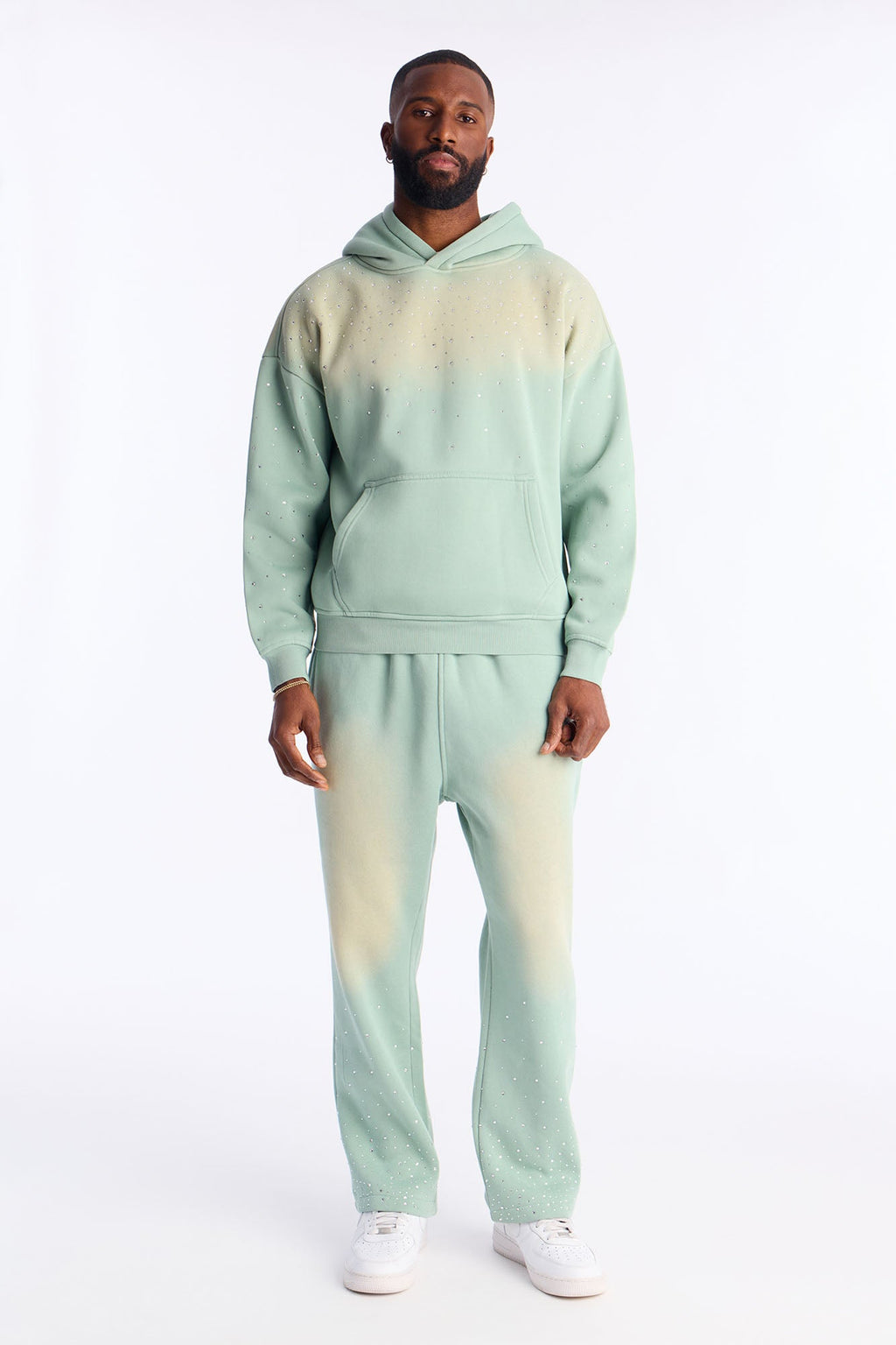 Run Them Rhinestones Oversized Hoodie - Sage