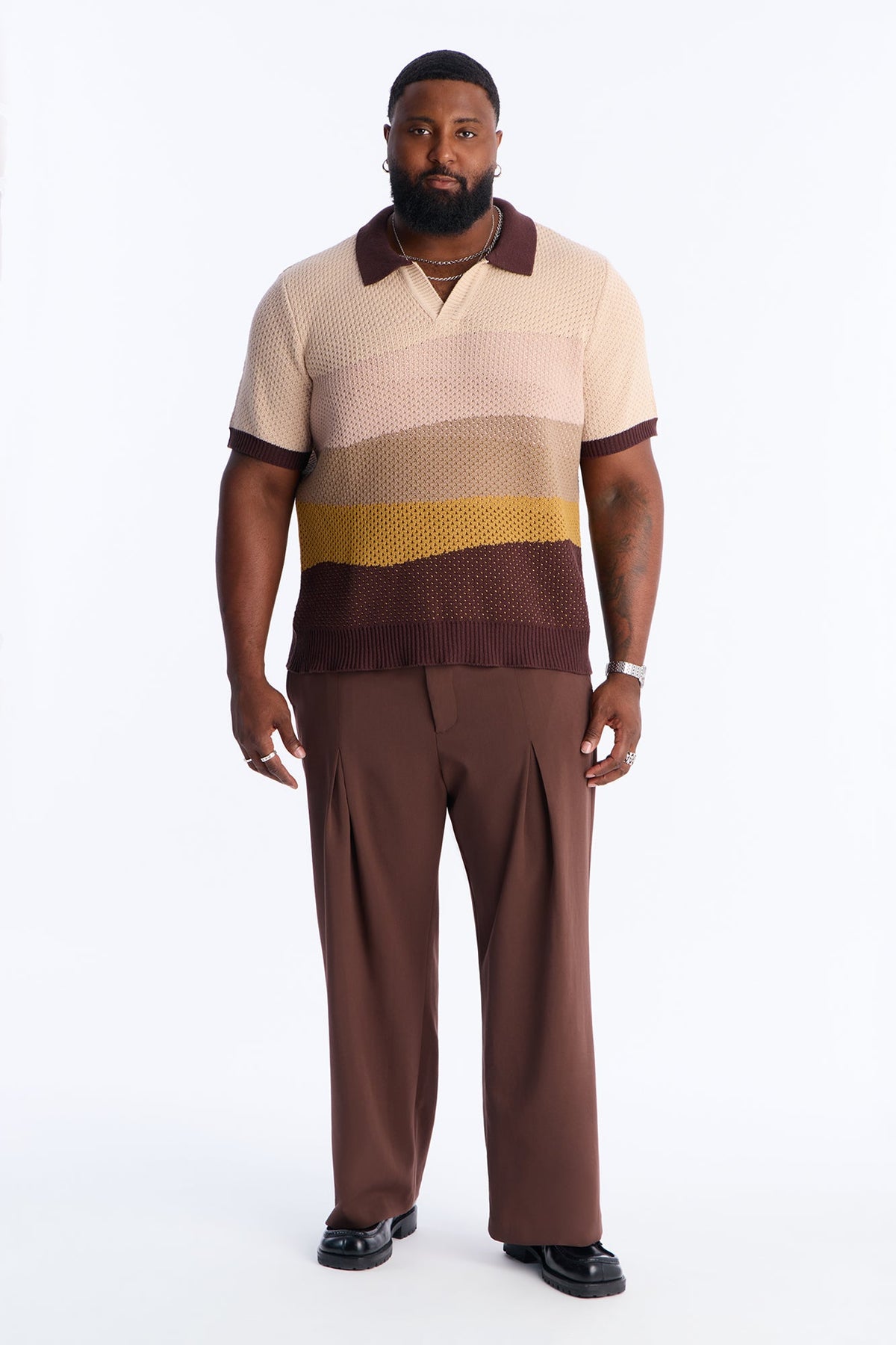 Grove Knitted Johnny Collar Shirt - Brown