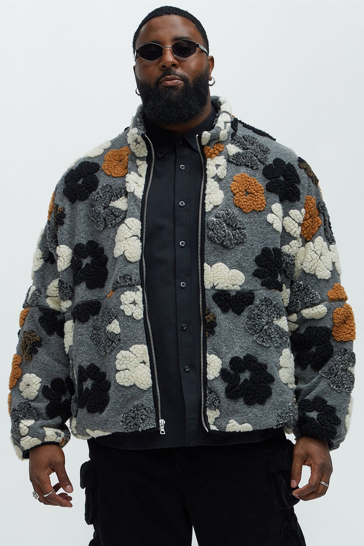 Sherpa Tears Oversized Zip Jacket - Grey/combo