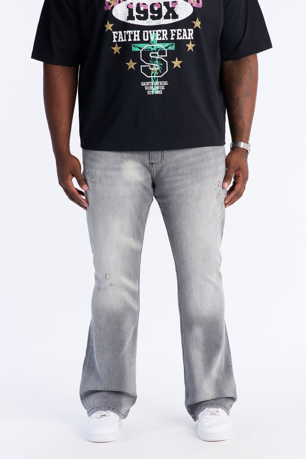Stacked Skinny Flare Take My Time Jean - Grey