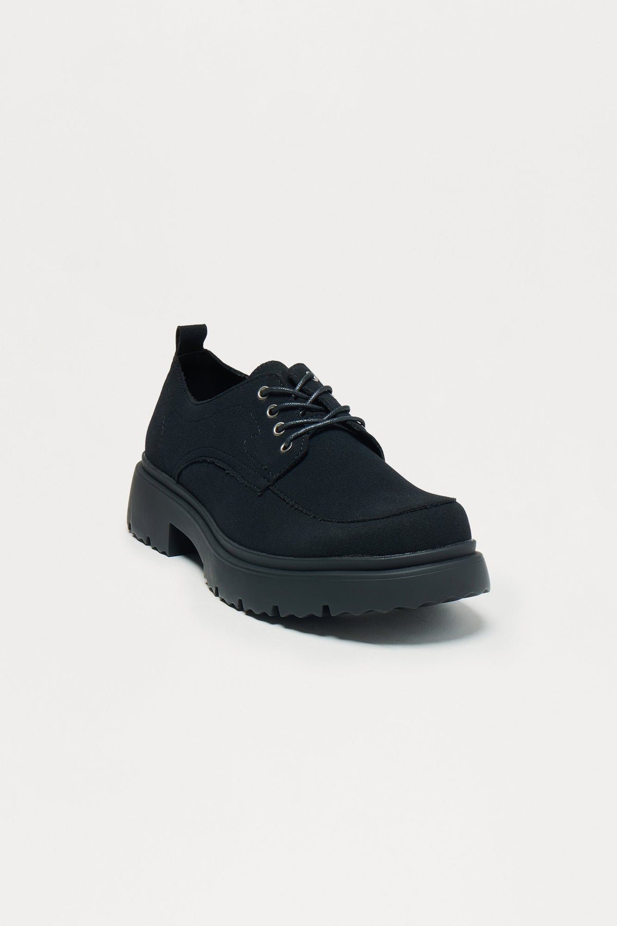 Textured Chunky Lace Up Shoes - Black