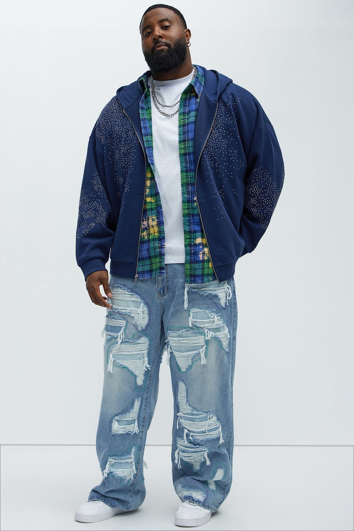 Worn All Over Distressed Baggy Jeans - Light Wash