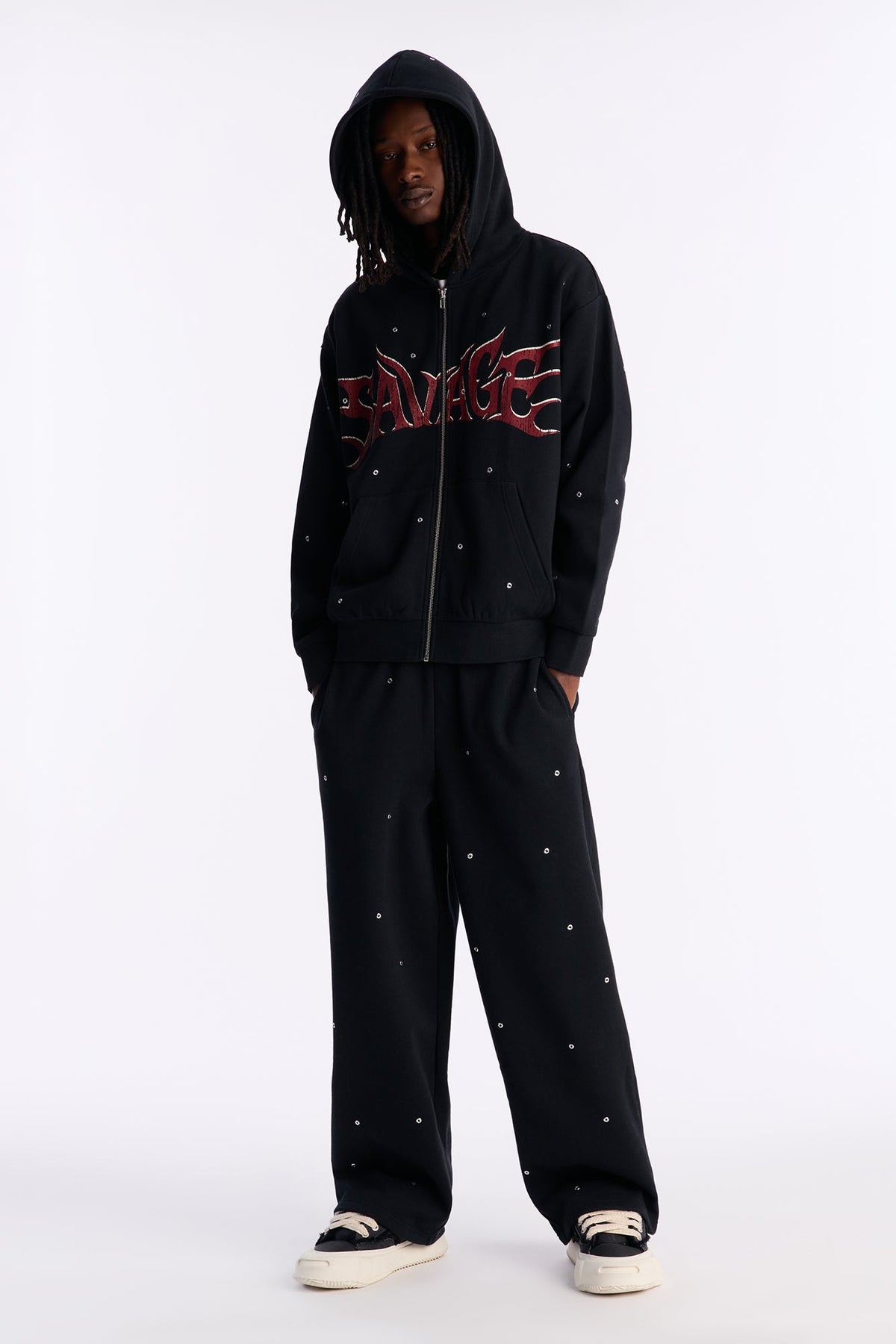 Savage Rhinestone Sweatpants - Black