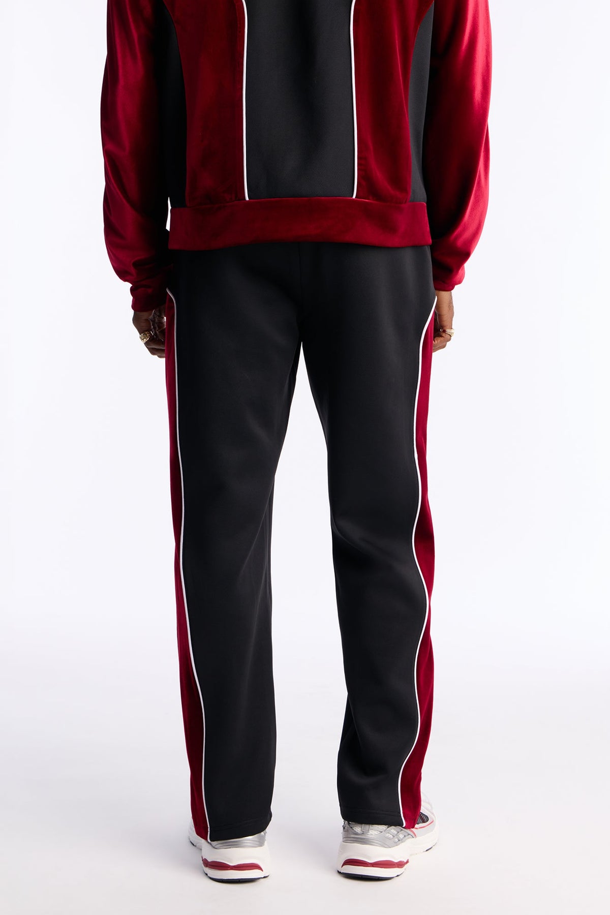 Slim Lexington Velour Side Track Pant - Burgundy