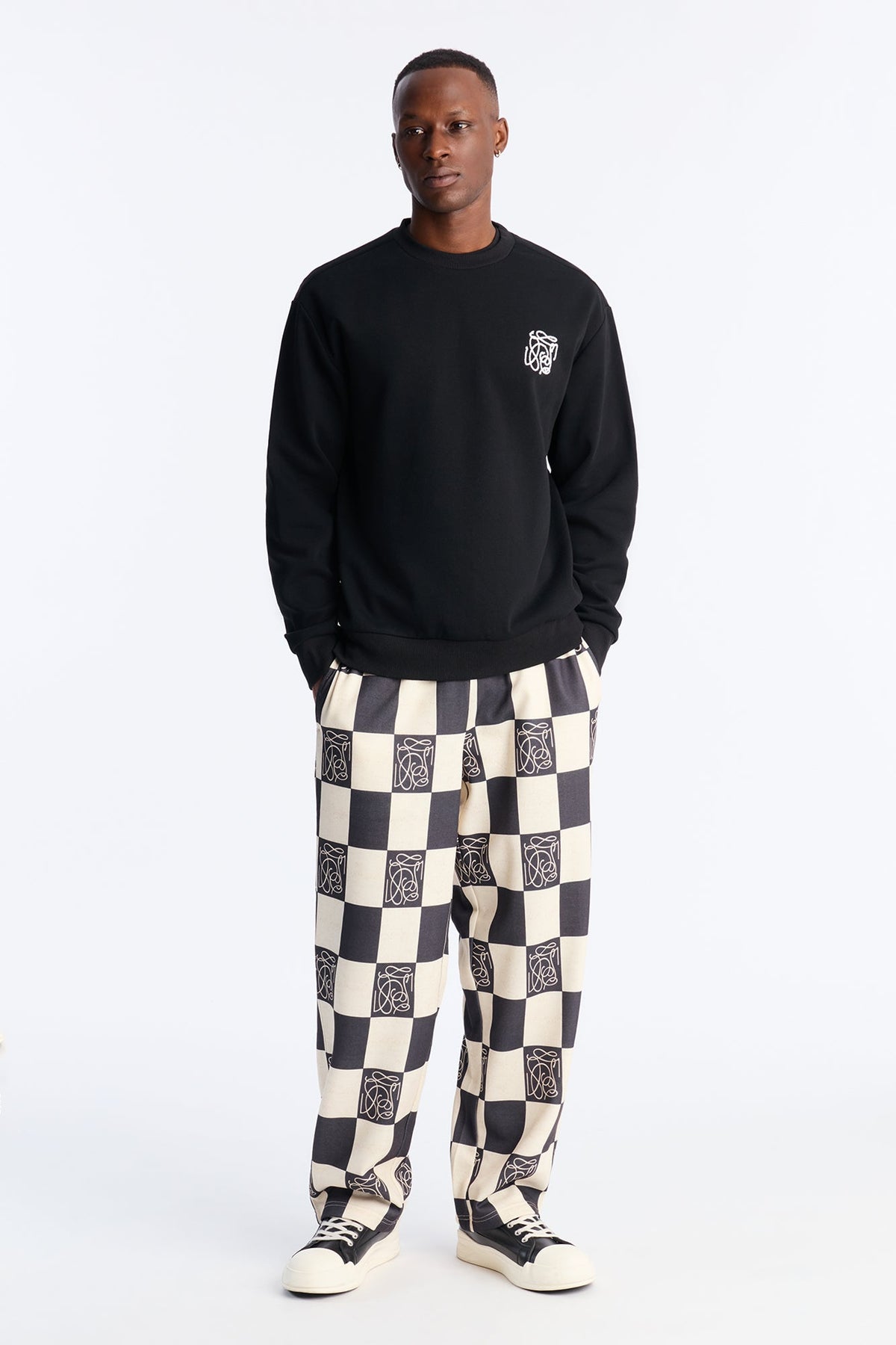 Checkered Crewneck Sweatshirt - Black