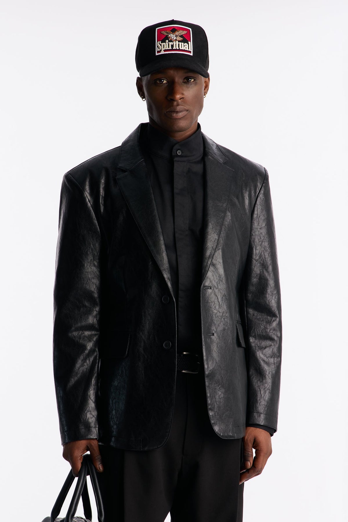 Night Viper Faux Leather Blazer - Black