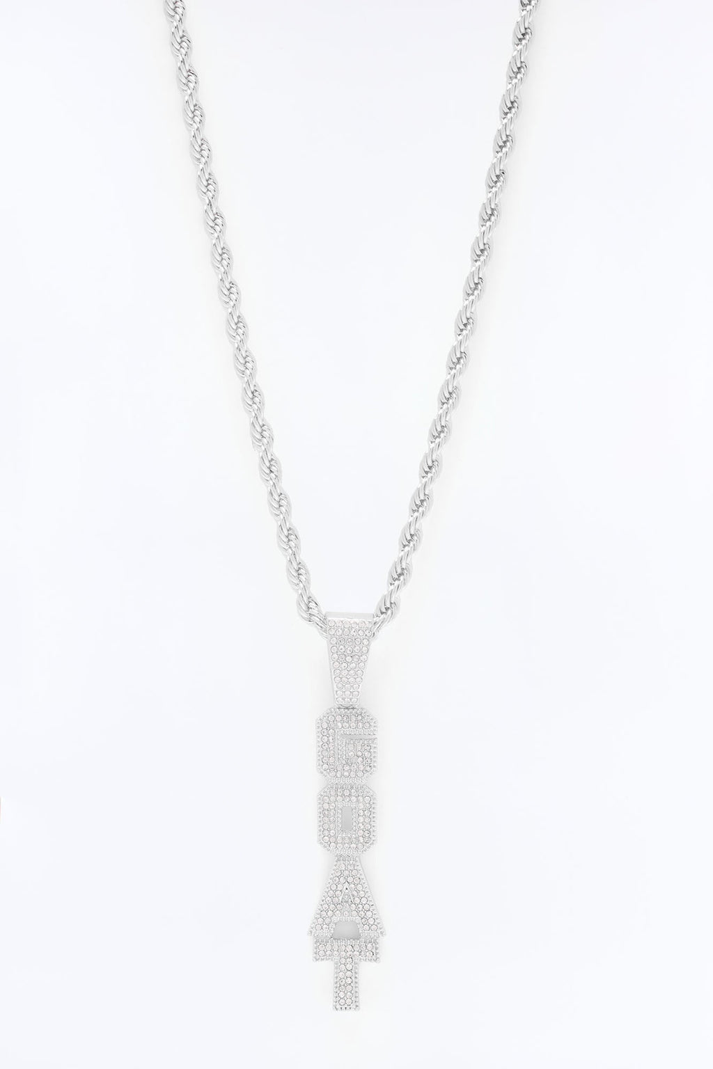 GOAT Vertical Iced Pendant Necklace - Silver