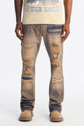 Stacked Skinny Flare No Fear Distressed Cargo Jean - Vintage Wash