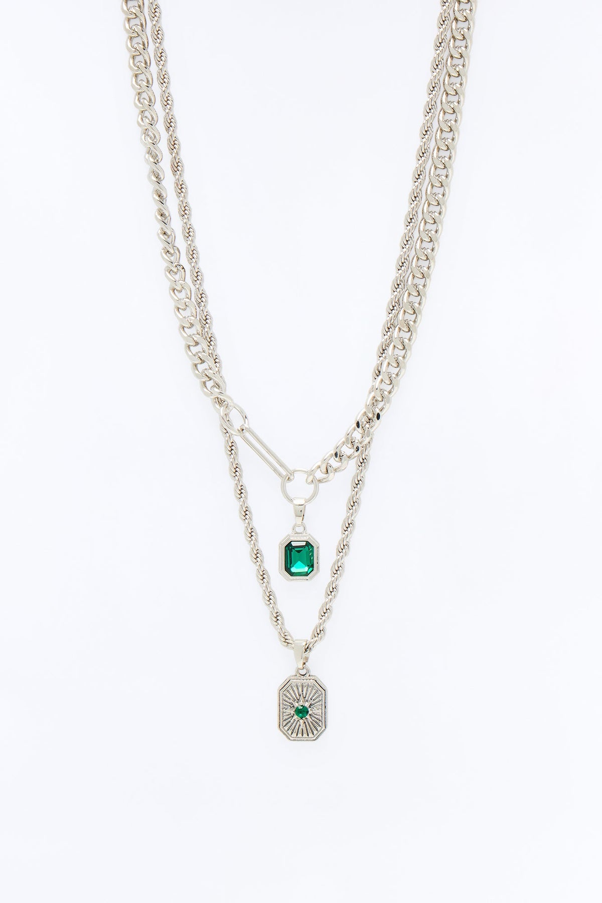 Emerald Star Necklace Set - Silver