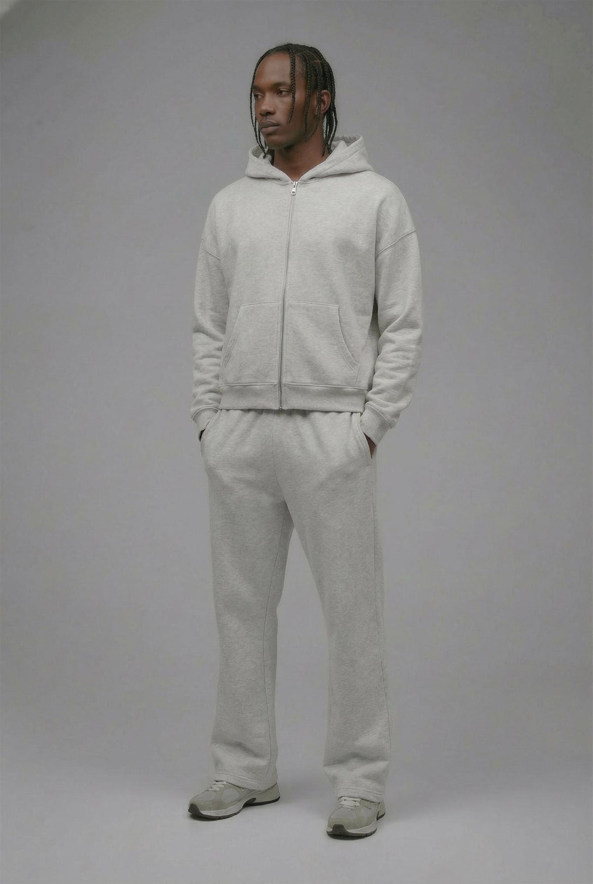 410 Oversized Cropped Zip Hoodie - Heather Grey
