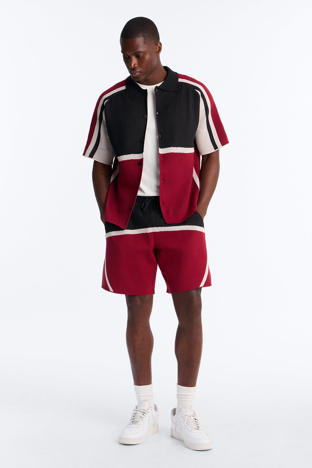Chevron Paneled Stripe Relaxed Short - Red/combo