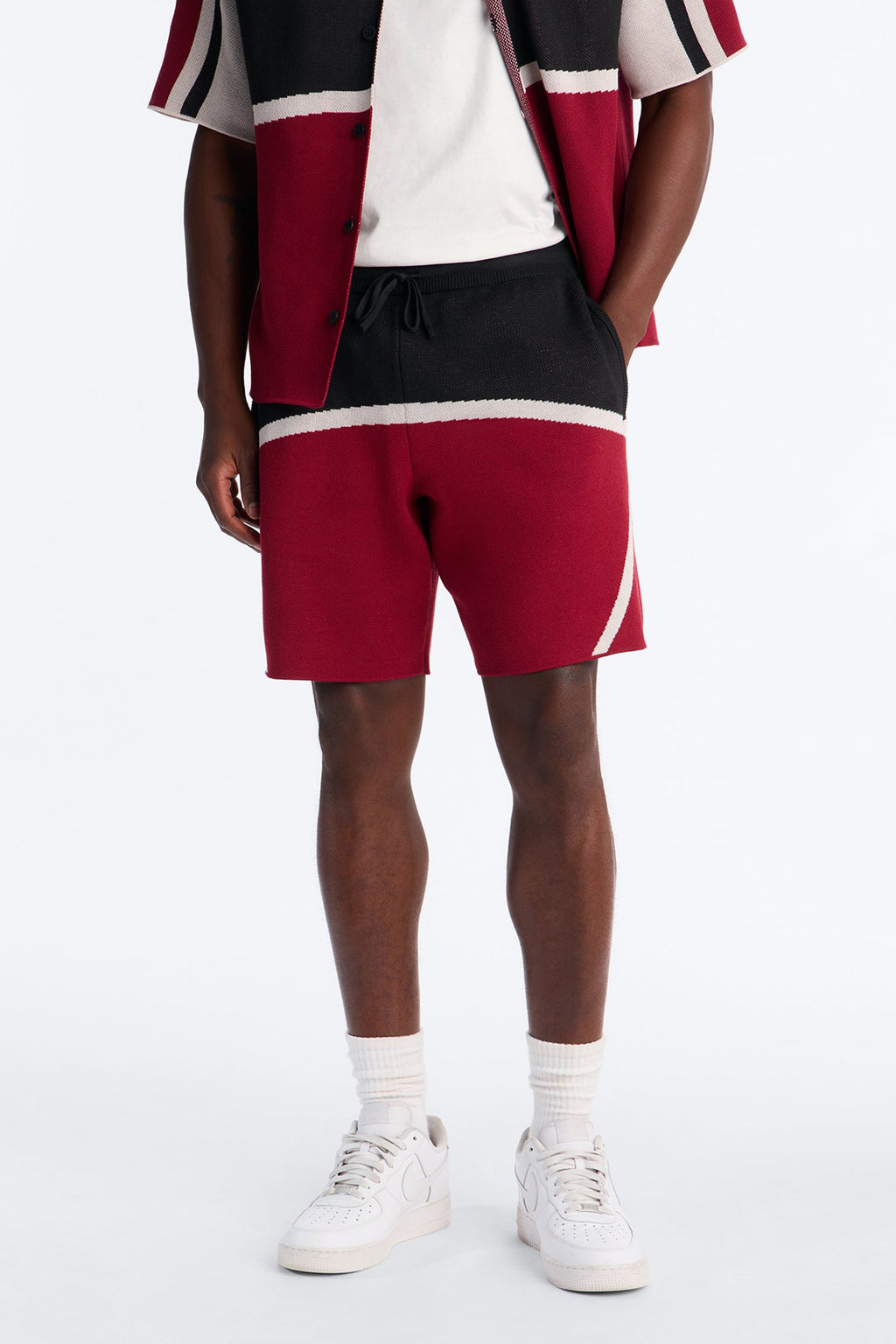 Chevron Paneled Stripe Relaxed Short - Red/combo
