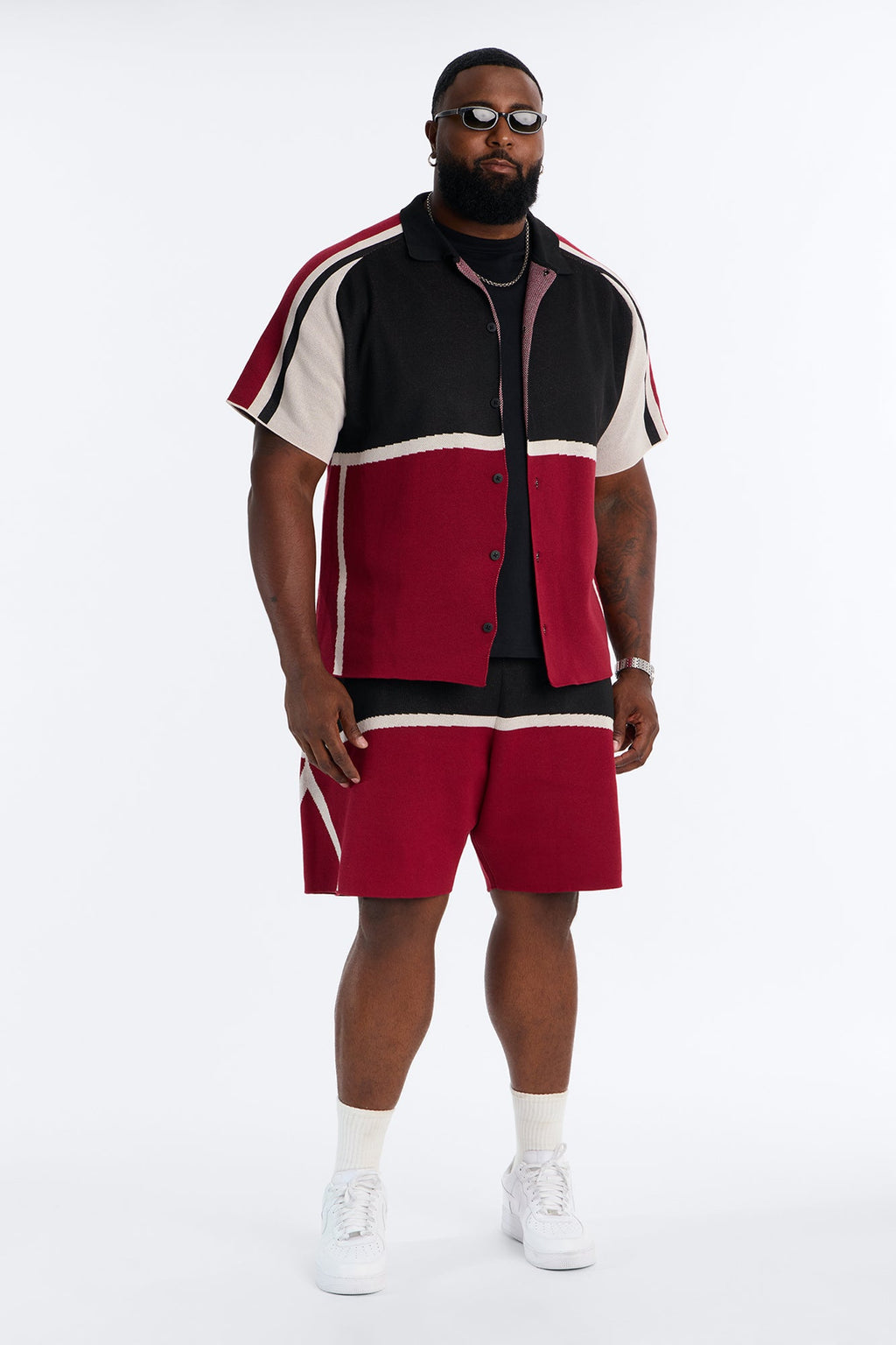 Chevron Paneled Stripe Relaxed Short - Red/combo