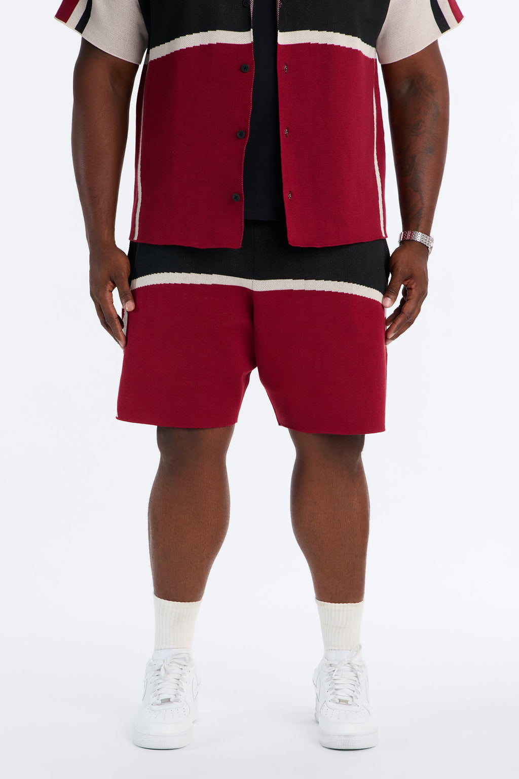 Chevron Paneled Stripe Relaxed Short - Red/combo