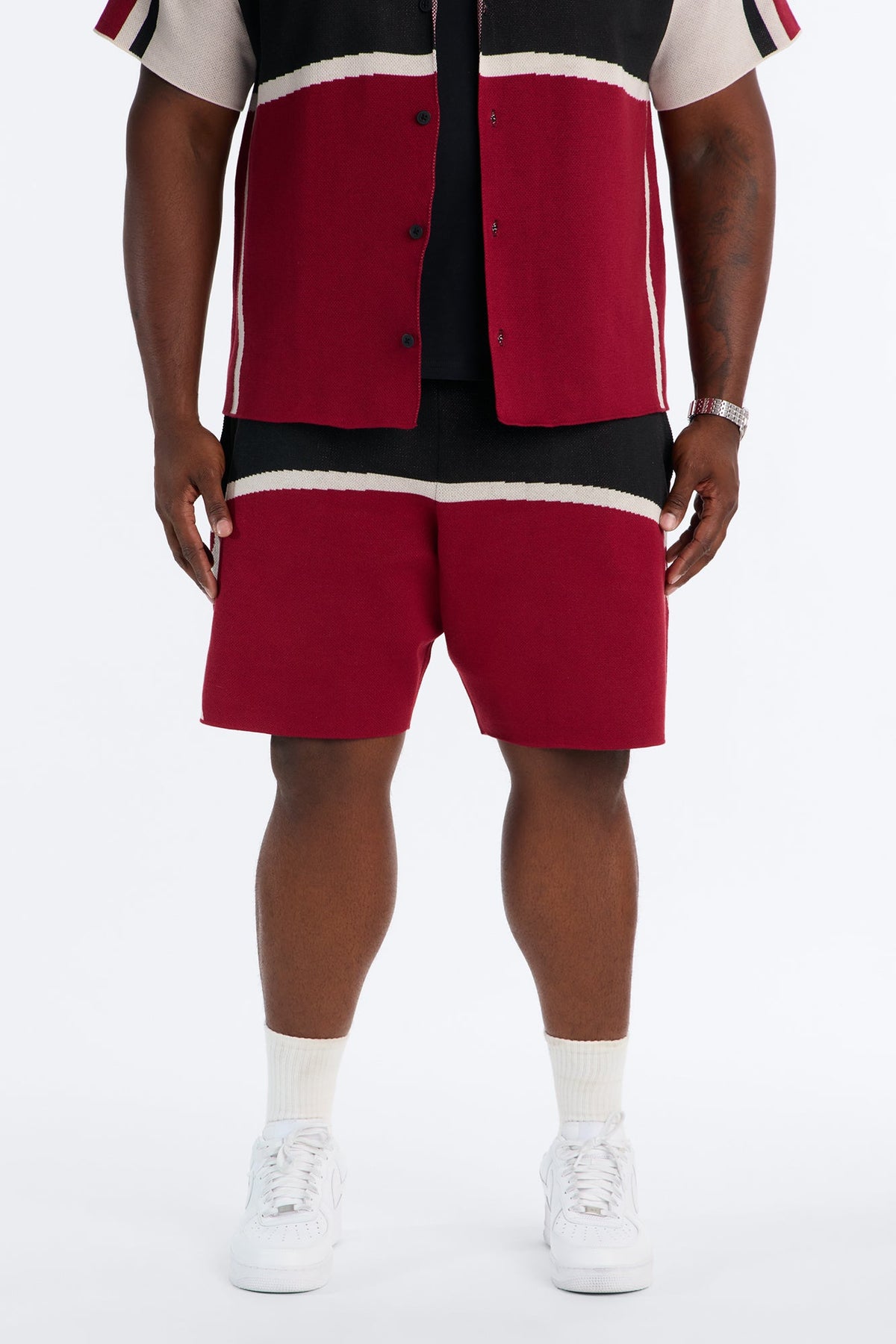 Chevron Paneled Stripe Relaxed Short - Red/combo