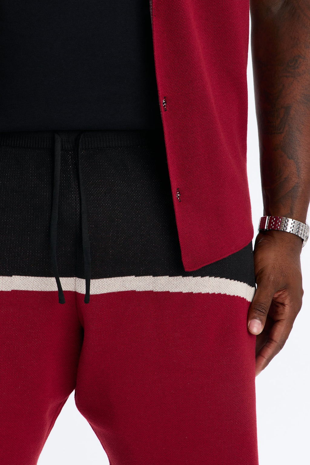 Chevron Paneled Stripe Relaxed Short - Red/combo