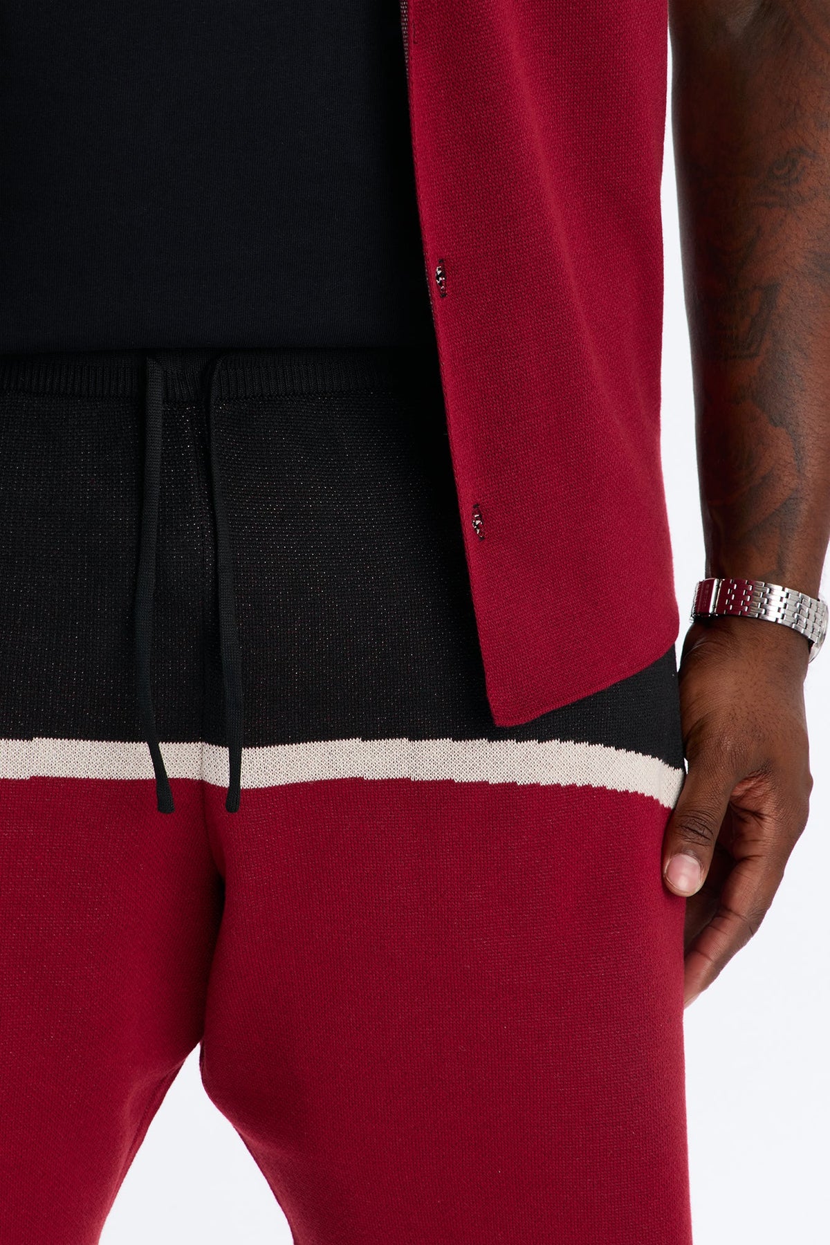 Chevron Paneled Stripe Relaxed Short - Red/combo