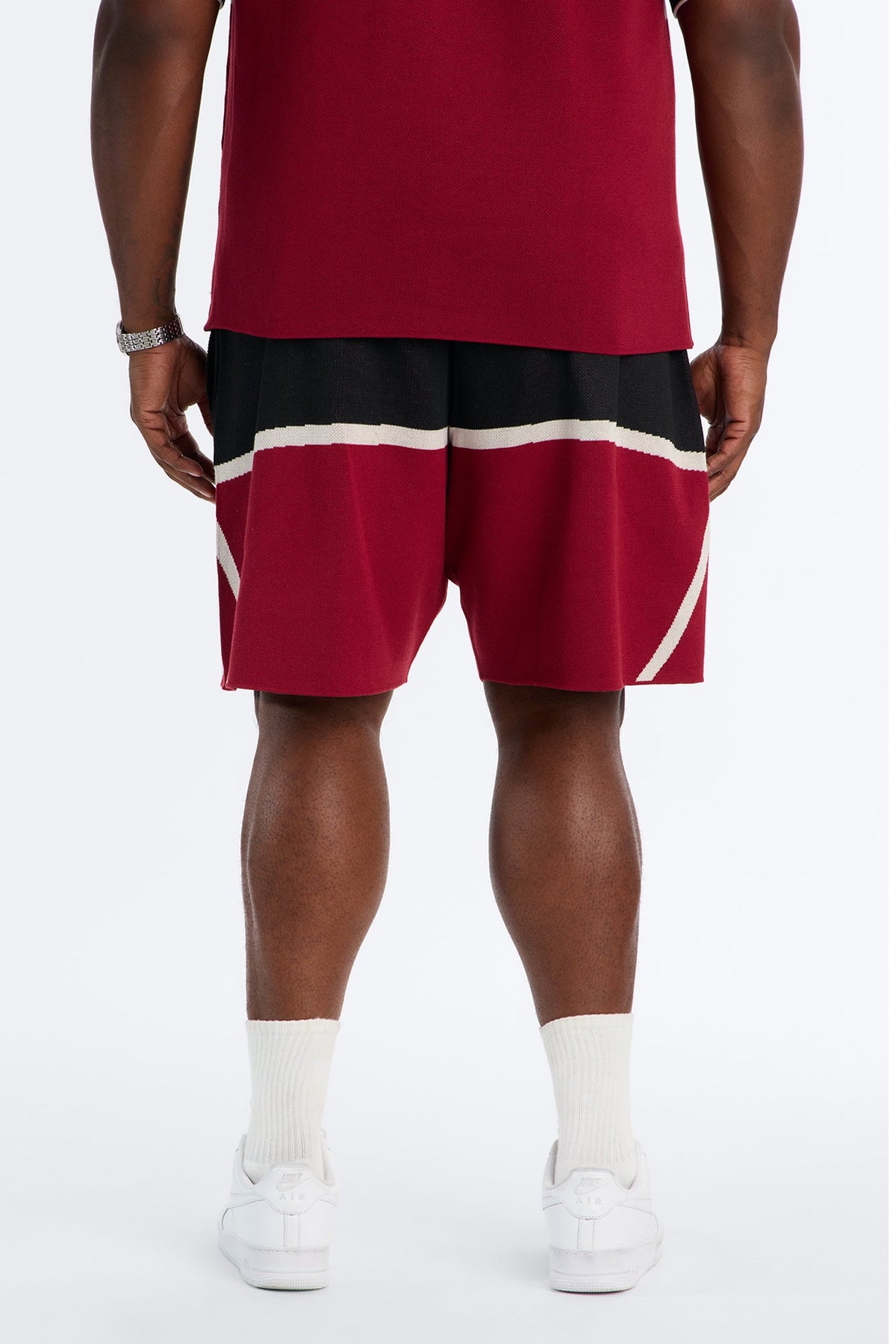 Chevron Paneled Stripe Relaxed Short - Red/combo