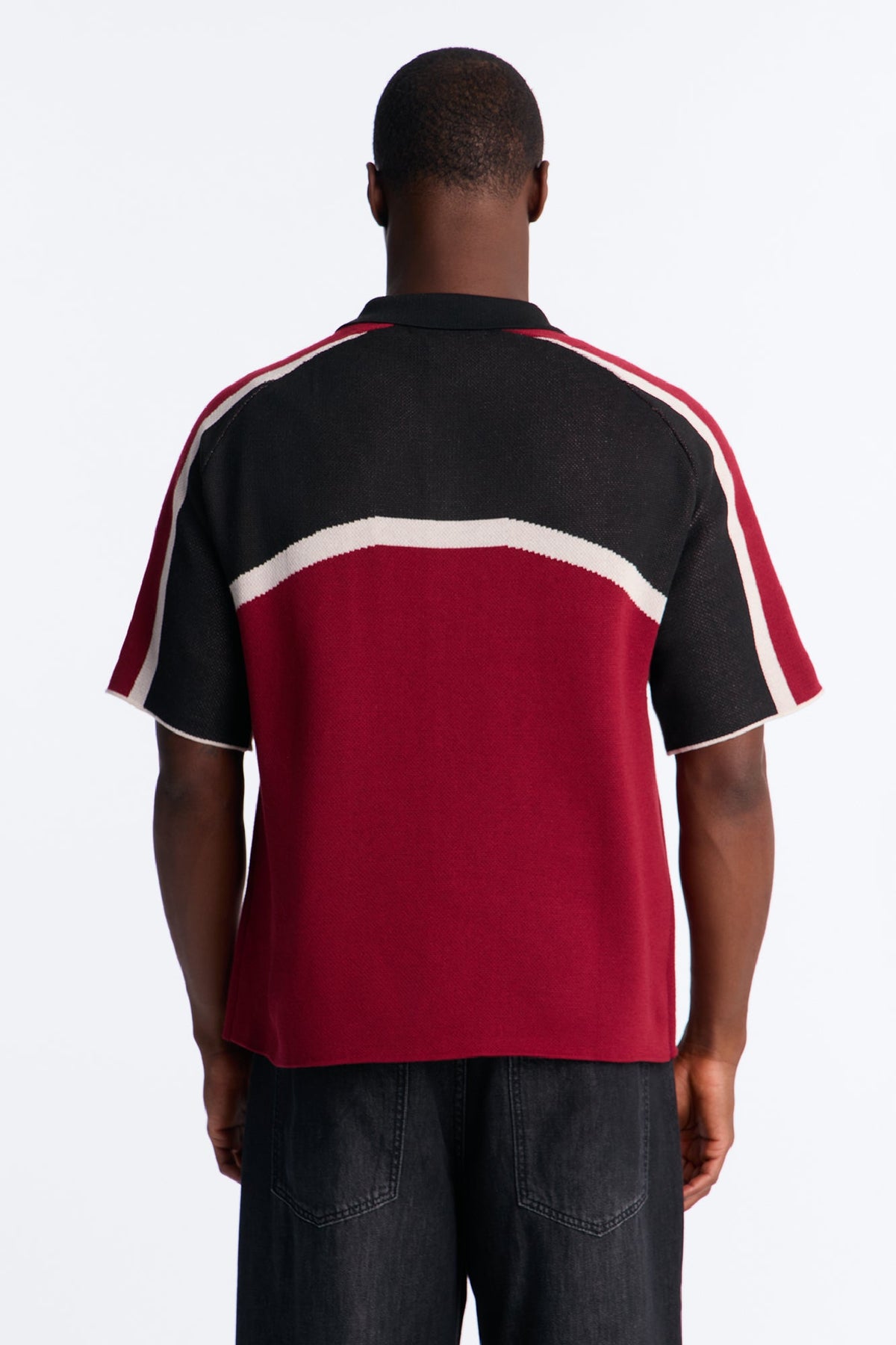 Chevron Paneled Stripe Button Up Shirt - Red/combo