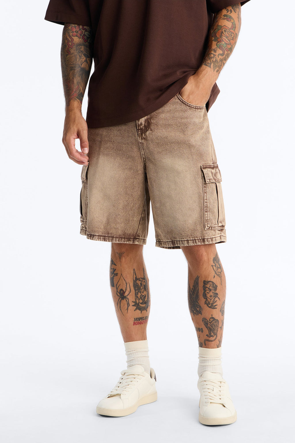Sandstone Mineral Relaxed Denim Shorts - Washed Brown