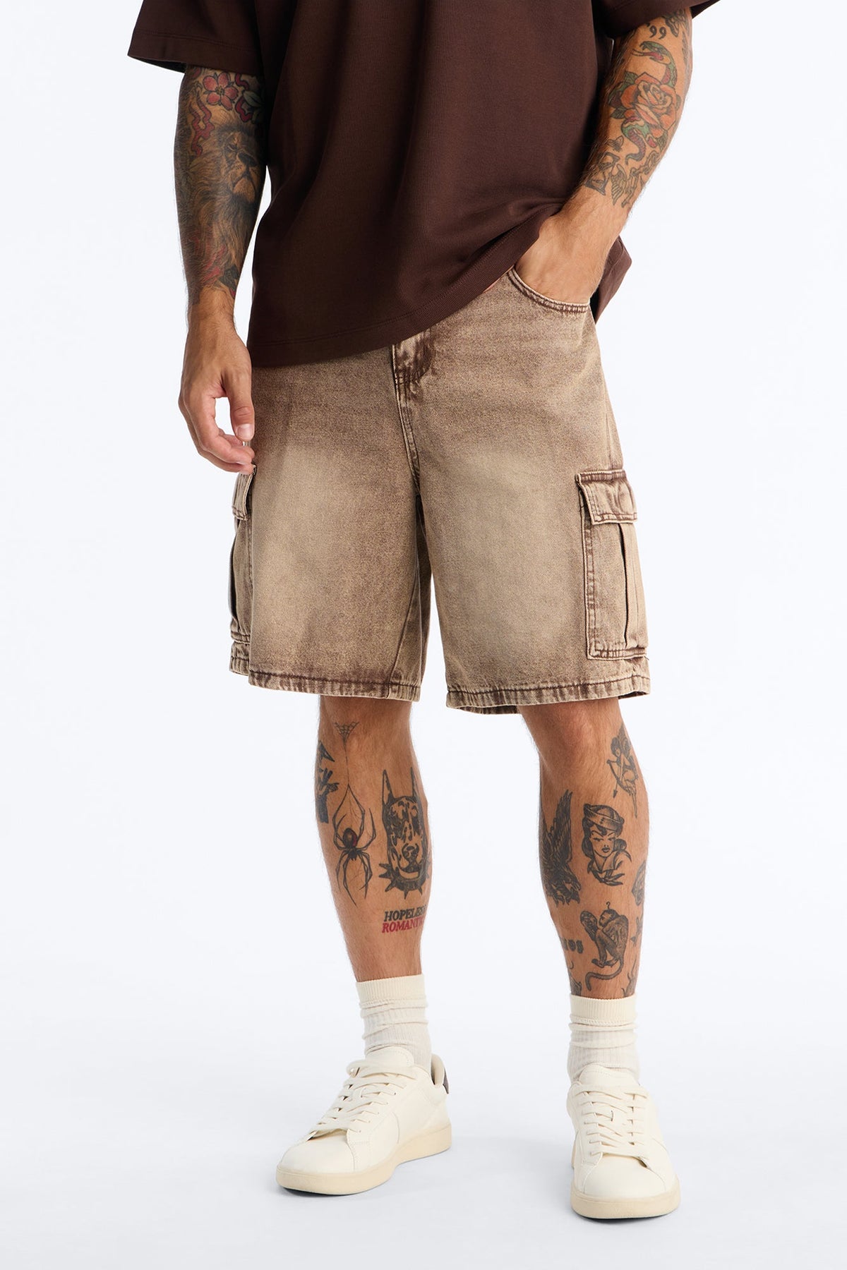 Sandstone Mineral Relaxed Denim Shorts - Washed Brown
