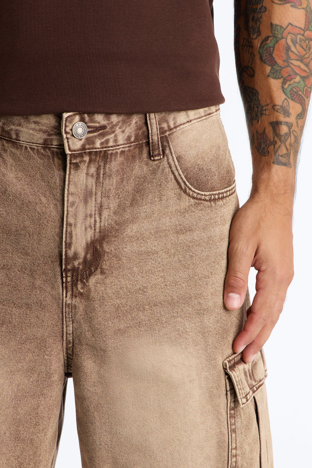 Sandstone Mineral Relaxed Denim Shorts - Washed Brown