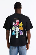 Deconstructed Chromatic Flowers Oversized Short Sleeve Tee - Black