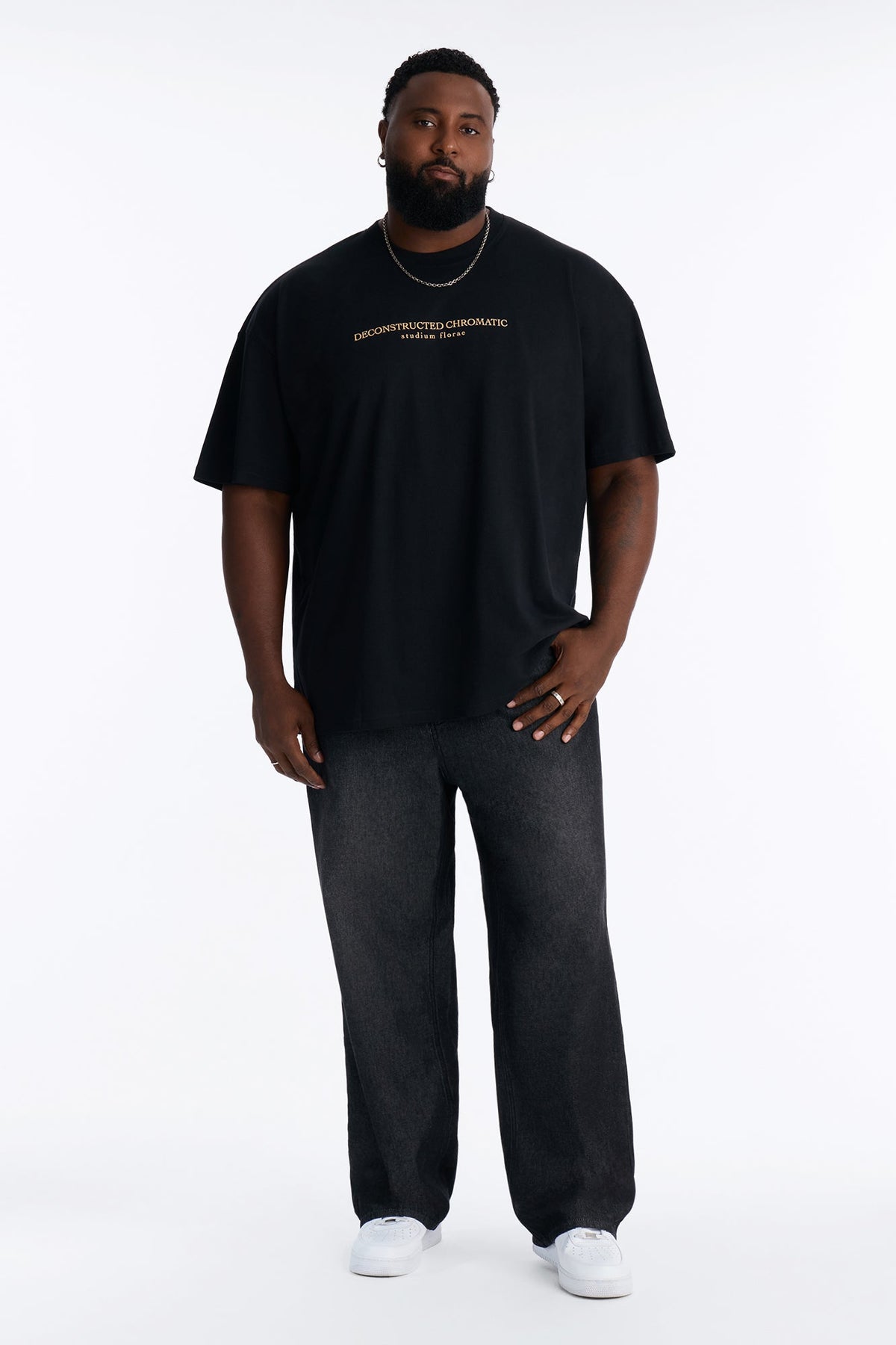 Deconstructed Chromatic Flowers Oversized Short Sleeve Tee - Black