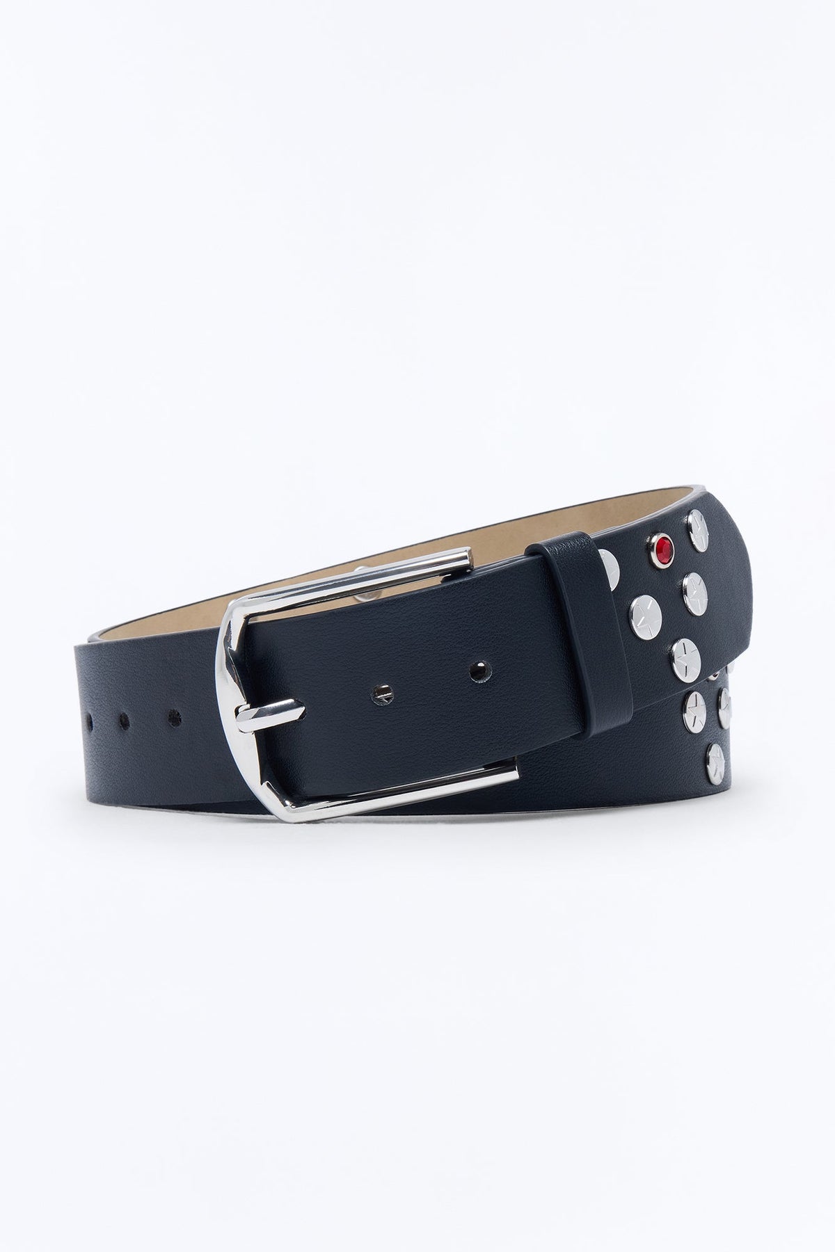 Rockstar Faux Leather Studded Belt - Silver/Black