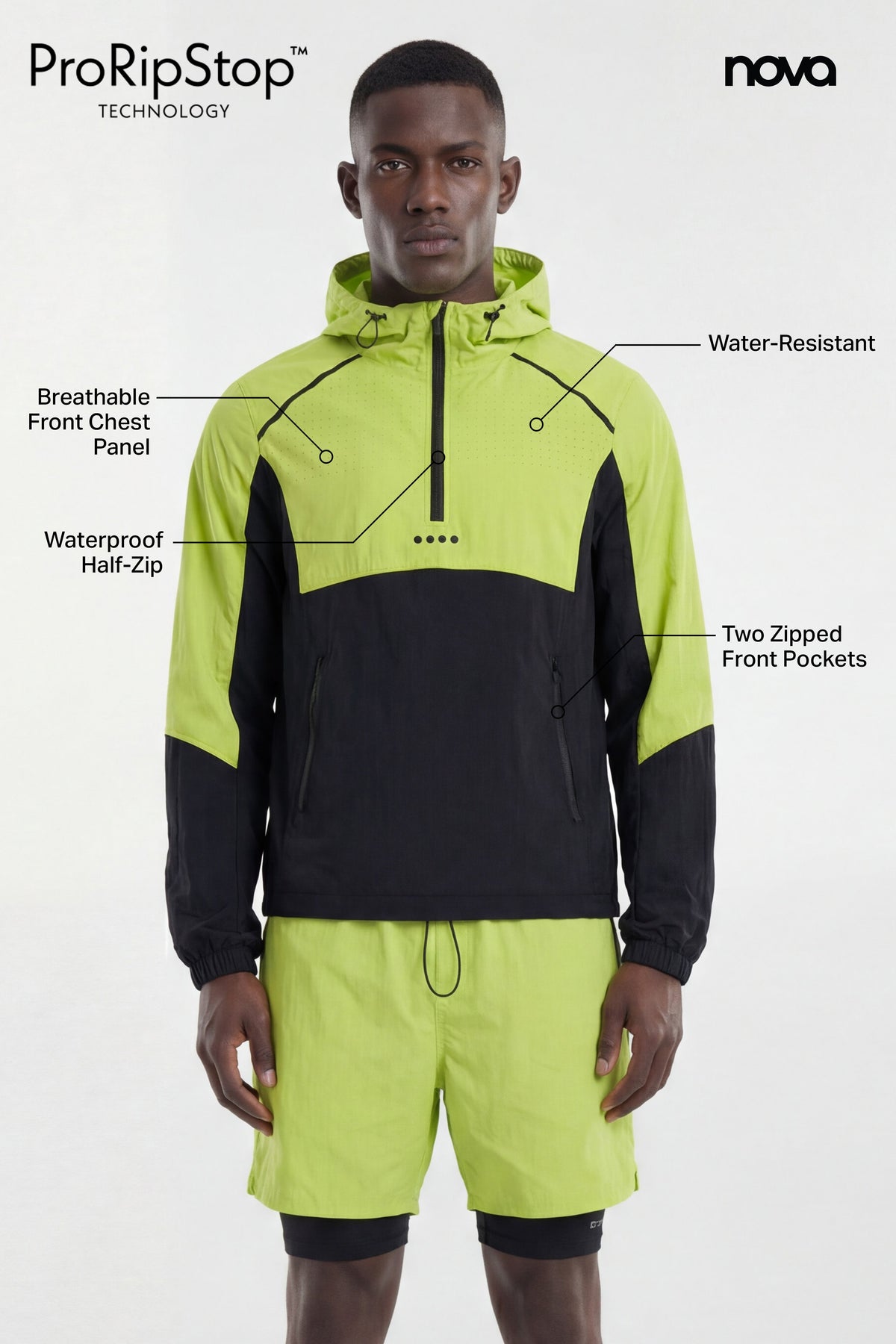 ProRipStop Hooded Half Zip Jacket - Neon Yellow