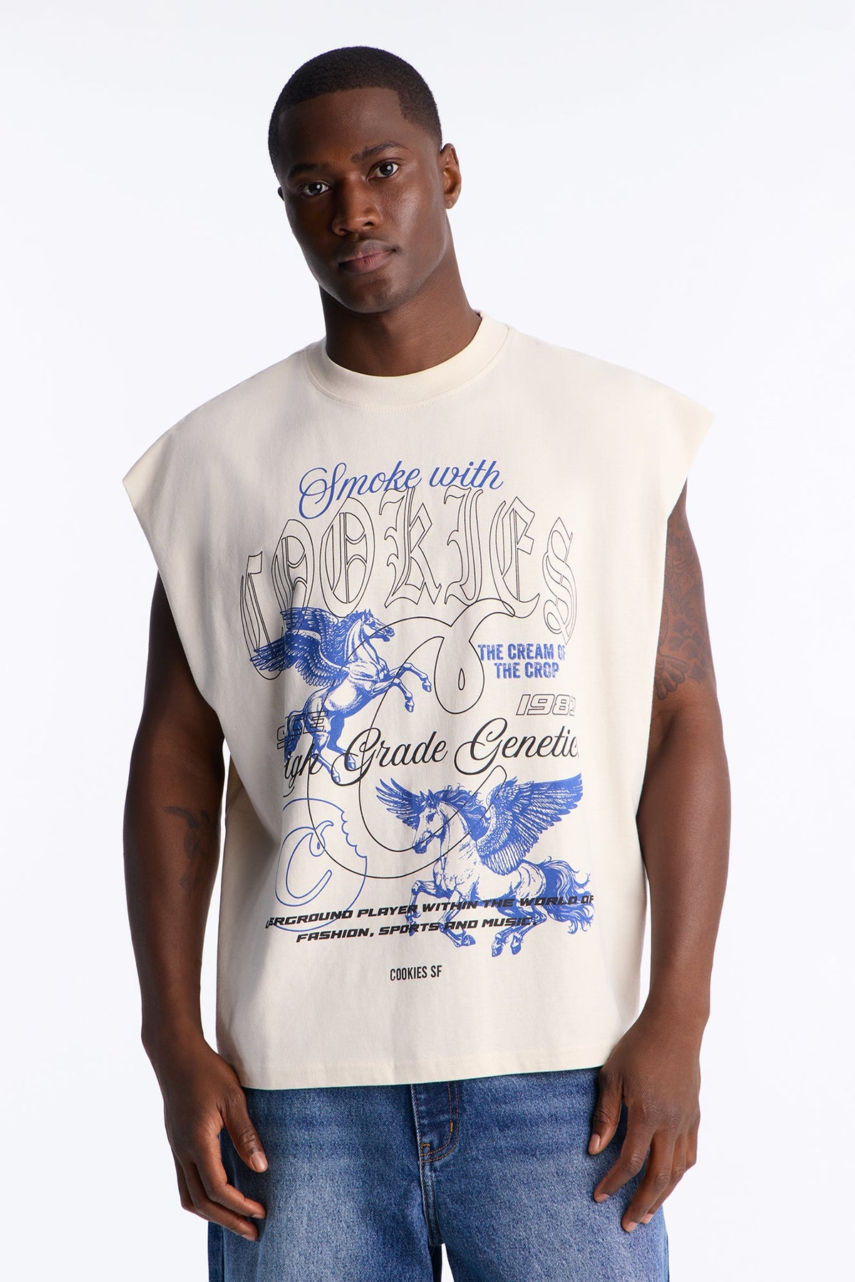 Cookies Half Grade Genetics Oversized Muscle Tee - Cream