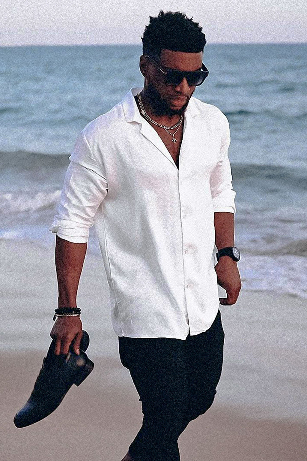 Dawson Relaxed Long Sleeve Button Up Shirt - White