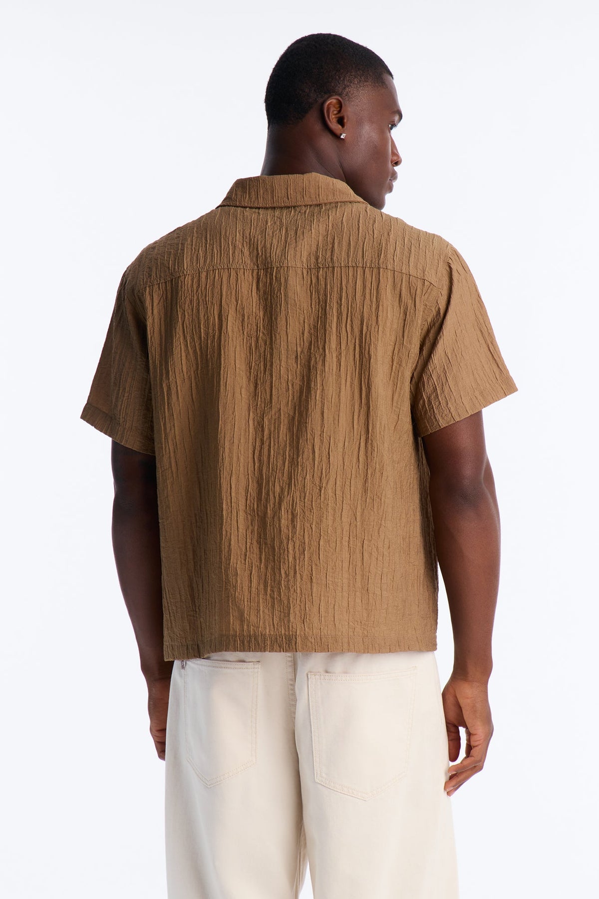 Crinkle Accordion Button Up Shirt - Brown