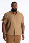 Crinkle Accordion Button Up Shirt - Brown