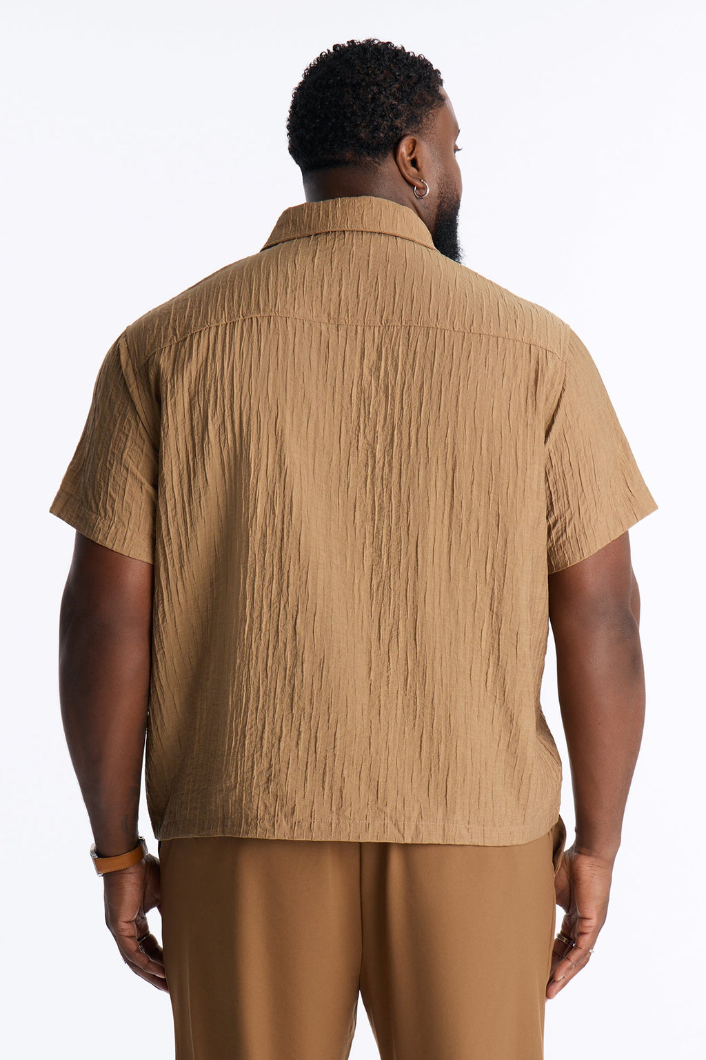 Crinkle Accordion Button Up Shirt - Brown