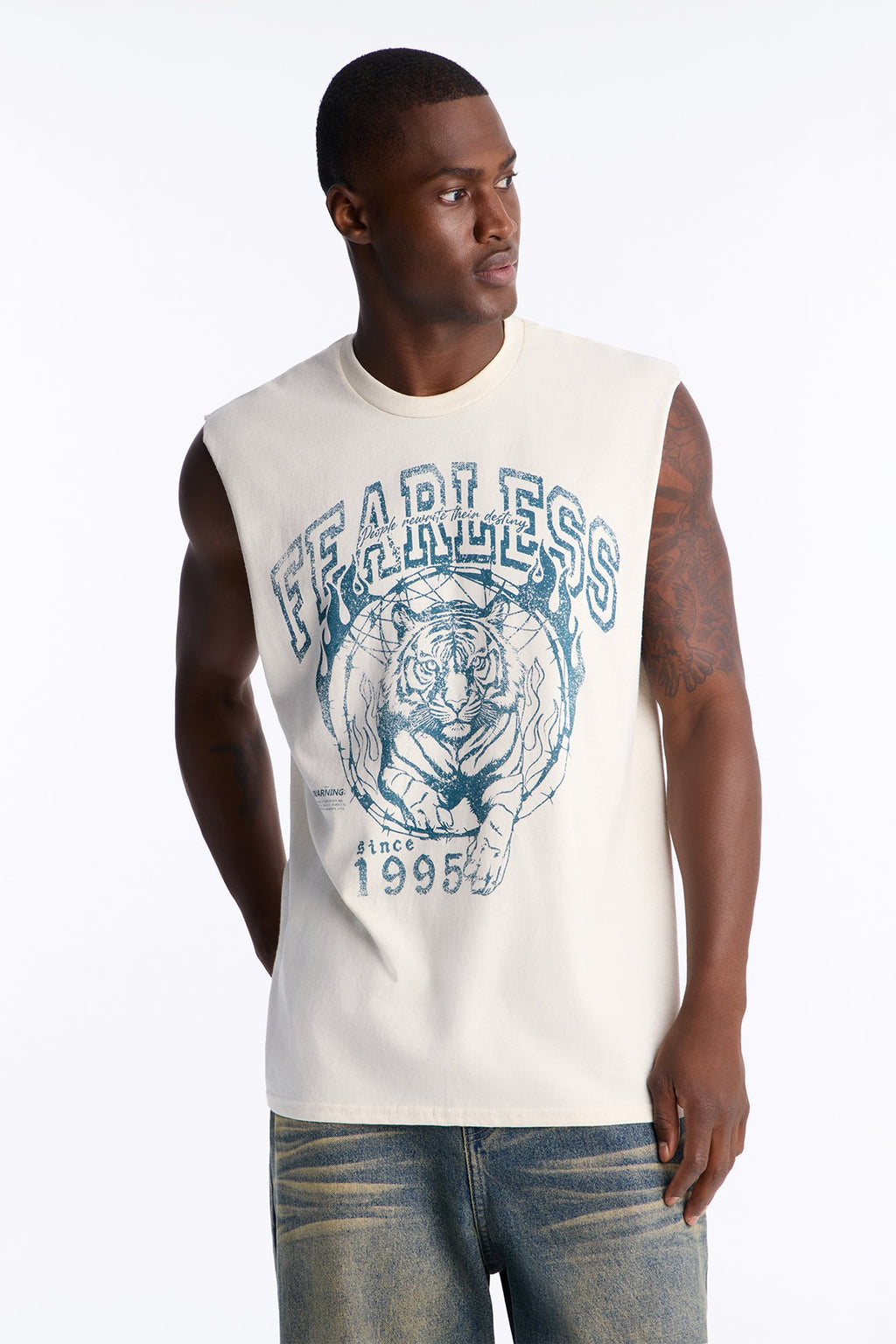 Fearless Tiger Oversized Muscle Tee - Natural