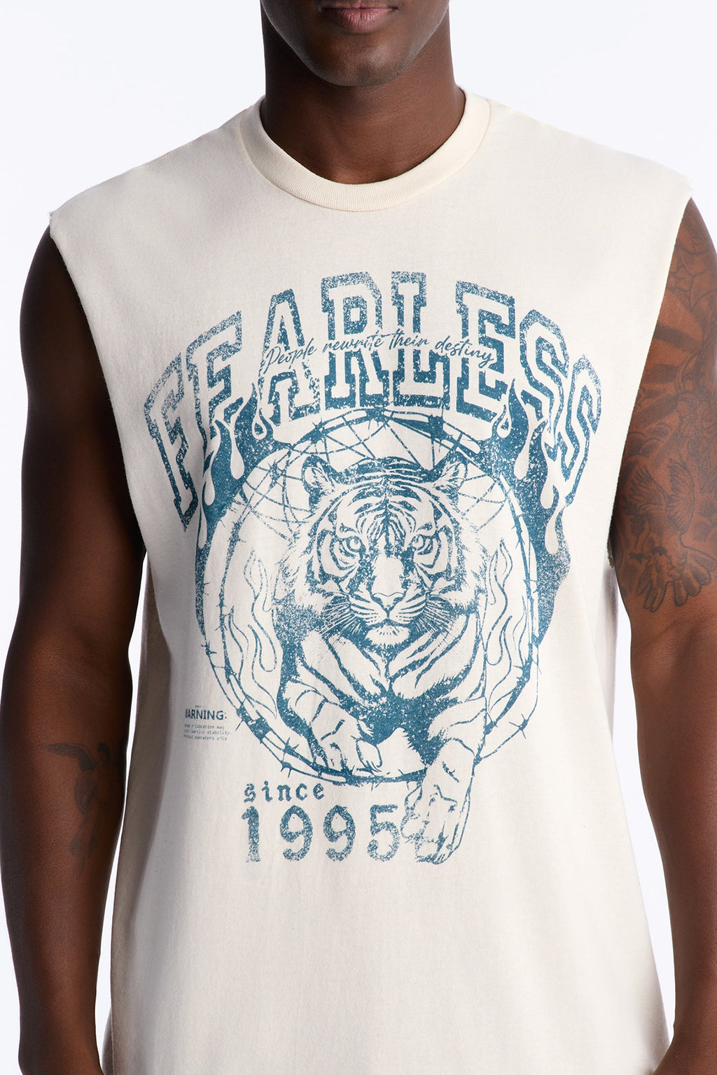 Fearless Tiger Oversized Muscle Tee - Natural