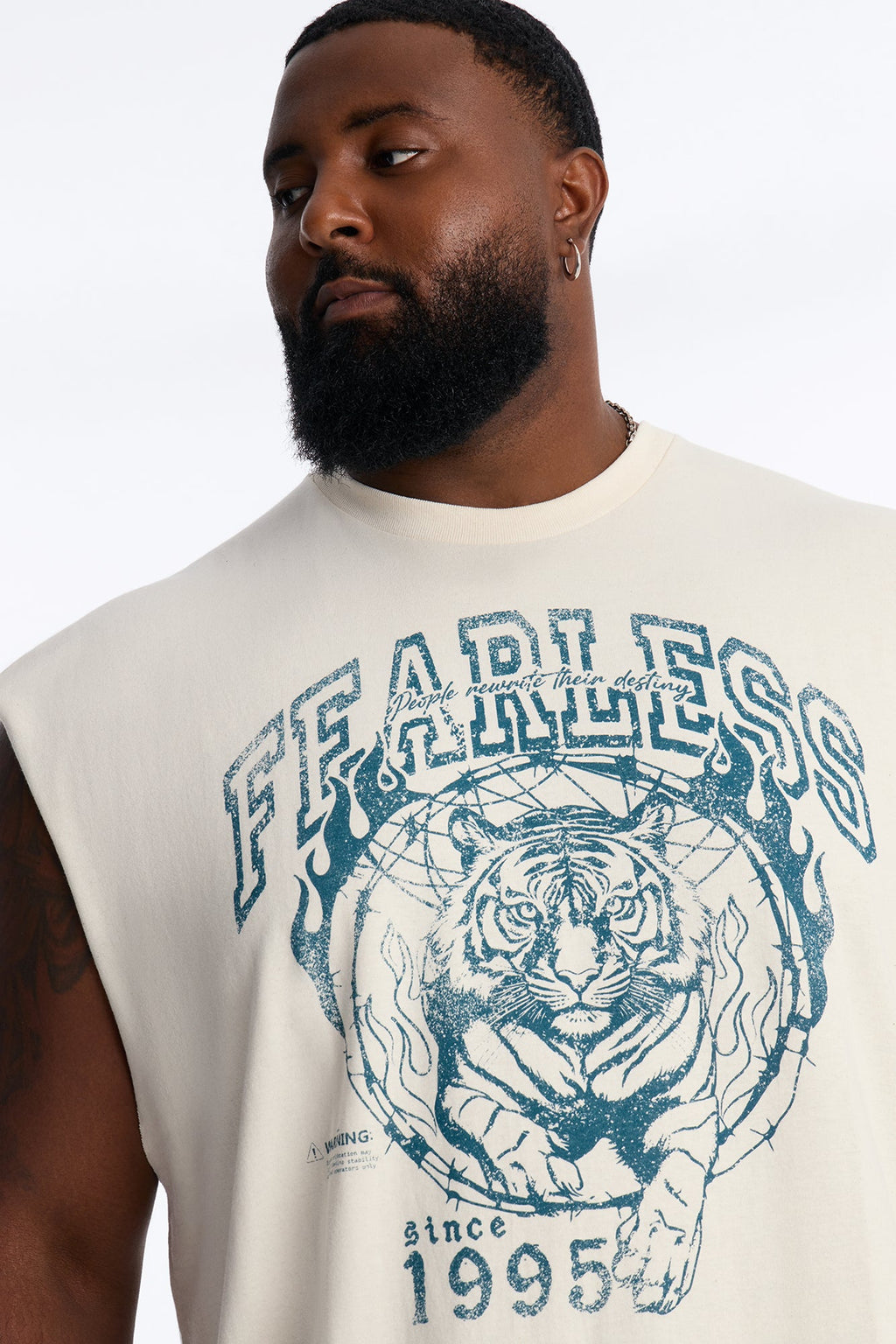 Fearless Tiger Oversized Muscle Tee - Natural