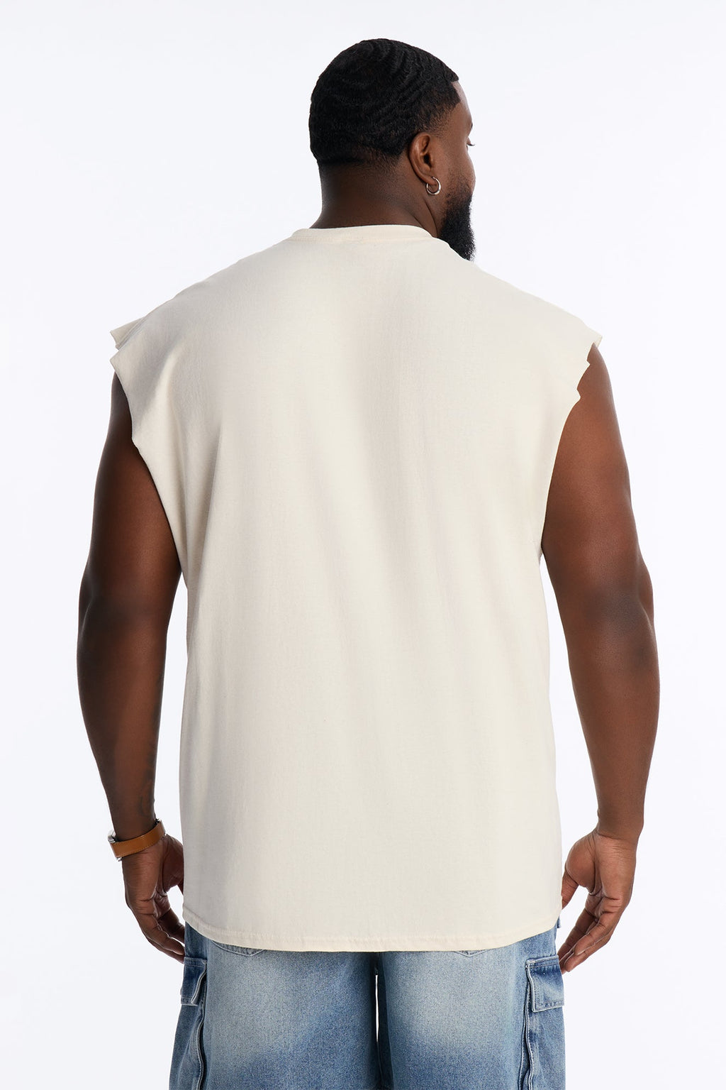 Fearless Tiger Oversized Muscle Tee - Natural