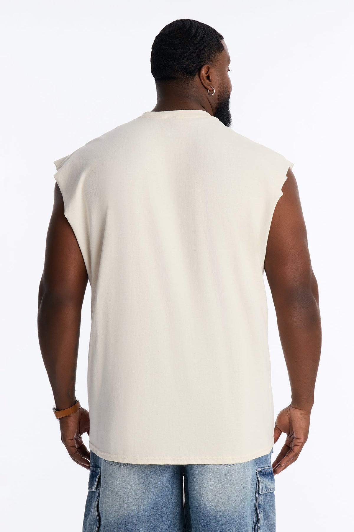 Fearless Tiger Oversized Muscle Tee - Natural