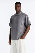 Relaxed Collegiate Pinstripe Zip Up Shirt - Grey/combo